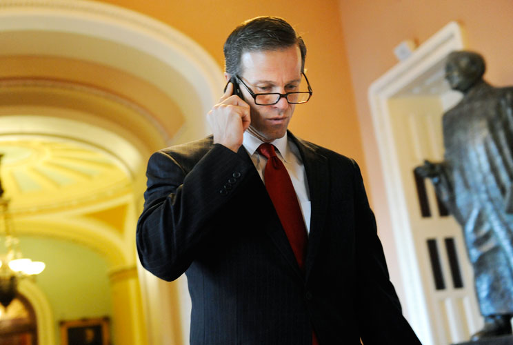 Sen. John Thune of South Dakota, 51, walks to his office after meeting with Minority Leader Mitch McConnell at the Capitol in Washington, December 21, 2010. 