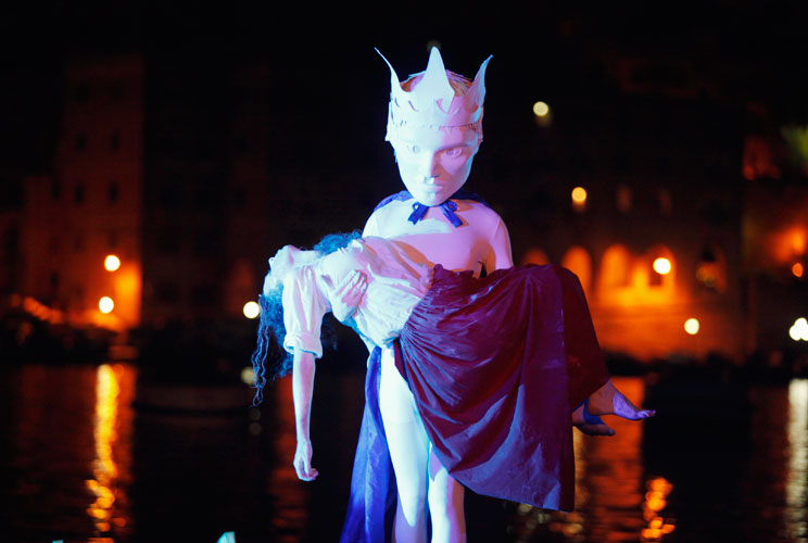 Performers take part in a dress rehearsal of "Old Salt: (A) Portrait of Seamen" by the rubberbodies theatre collective during the Malta Arts Festival in Vittoriosa in Valletta's Grand Harbour, July 10, 2012.  The theatre performance by the Malta-based mul