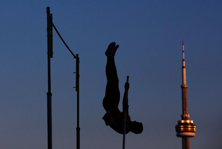 Dave McKay of Canada competes in the pole vault at the Toronto International Track & Field Games in Toronto, July 11, 2012.  