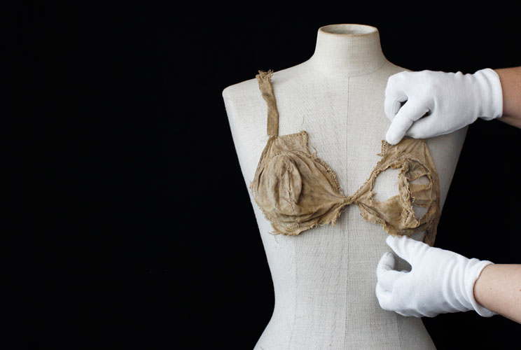 A brassiere from the late Middle Ages is pictured at the University of Innsbruck, archaeology department July 24, 2012. The textiles date back to the year 1440-1485 and were discovered in 2008 during renovations of the castle Lengberg in East Tyrol, accor
