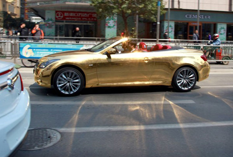 A gold-plated Infiniti on a test drive in Nanjing. China is predicted to become the world's largest luxury goods market by 2020, accounting for 44 percent of worldwide sales and bigger than the entire global market is now.