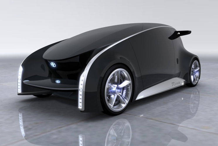 A vehicle that departs the most radically from today's cars, this three-seater's exterior is a blank slate that can be changed, based on the owner's preferences, with a simple download of a phone app or by uploading an image to Facebook. A 3D female "navi