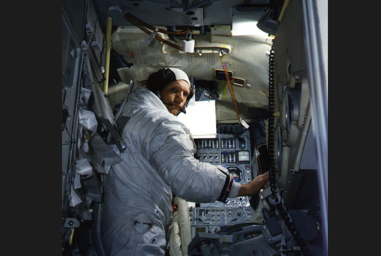 		<p>Armstrong, as commander of the Apollo 11 moon-landing mission, practices for the historic event in a lunar module simulation before the launch, in this June 1969 file photo.</p>