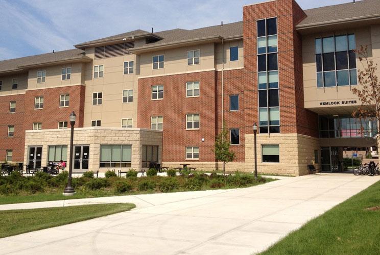 		<p>This $74 million housing complex is brand new—it opened in January. Where the campus’s older dorms have shared bathrooms for up to 50 students, the new suites each have their own bathrooms and up to four separate bedrooms, according to the Pocono Rec