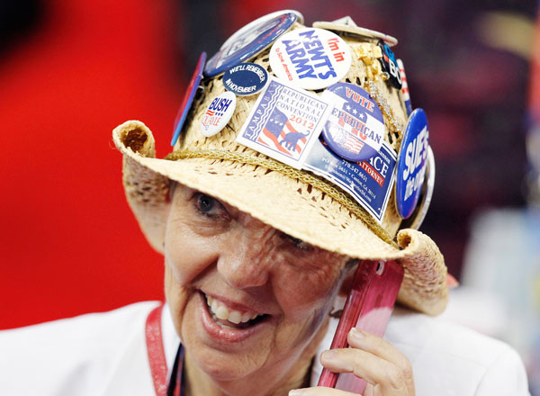 		<p class="p1">    </p>    <p class="p1">A delegate from the Georgia delegation speaks on her mobile phone during the second session of the 2012 Republican National Convention in Tampa, Florida, August 28, 2012. </p>    <p>    </p>