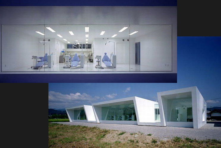 This angular building may look like a modern art museum, but nope, it’s a dental clinic. Located in a farm village outside of Nagano, Japan, and surrounded by rice fields and peach orchards, it was designed by 39-year-old <a href="http://www.hirokitanabe.