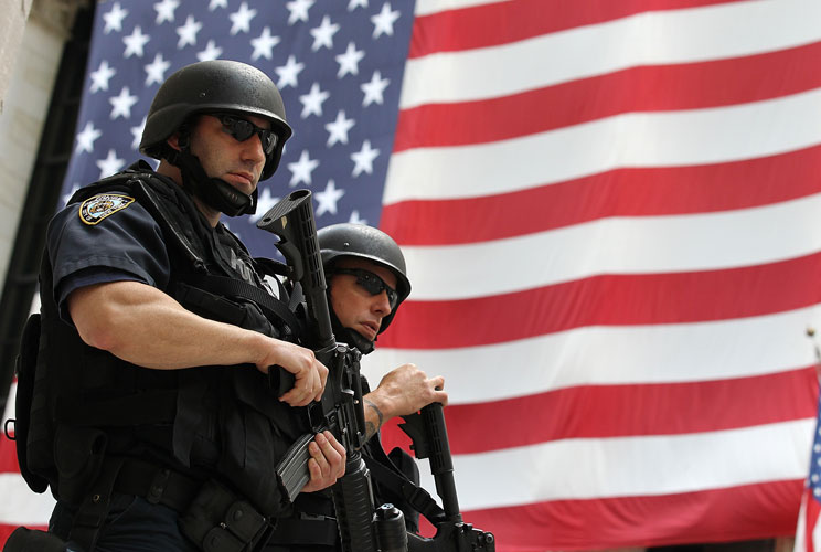 “Those who surrender freedom for security will not have, nor do they deserve, either one.” ― Thomas Jefferson<br/>	Machine-gun toting police and military check points are common place in the third world.  And ever since 9/11, more sightings of heavily-arm