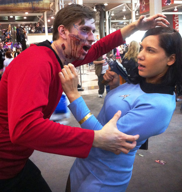 		<p>Leisl Schrader and Marcin Mejran purchased their Star Trek costumes at around $100 each and spent about $50 on the zombie makeup.</p>