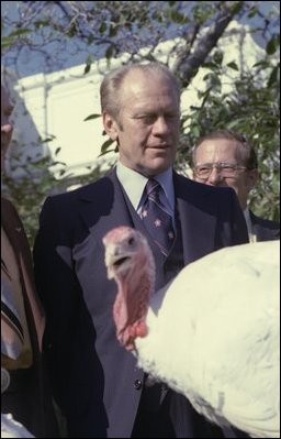 		<p class="p1">Gerald Ford pardons the turkey.</p>