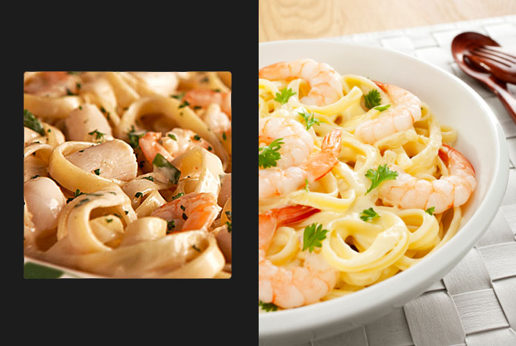 <b>Seafood Alfredo</b> (unlimited salad and breadsticks)<br/><br/> <b>Total Price: $15.50</b> <br/><br/><b>Grocery store option</b><br/><br/>Fresh Shrimp:  $5.33<br/>Scallops:  $3.99<br/>Pasta: $1.99<br/>Salad: $3.99<br/>Breadsticks: $3.99<br/><br/><b>Tot