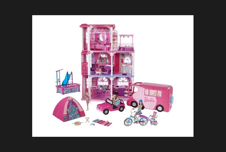 Not only can your little princess be a Barbie girl living in a Barbie world with this pretty playset, but she’d be getting the long-legged blondie’s version of a Kardashian estate. This chic set features a three-story townhouse, pool, tent, beach cruiser 