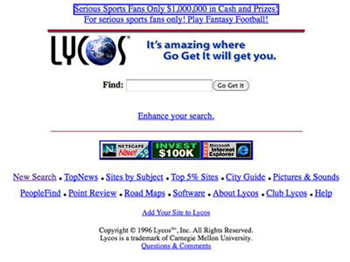 Terra Networks acquired Lycos in an all stock deal that valued Lycos at $12.5 billion at the peak of the bubble in 2000. Just four years later it sold Lycos for $95 million.