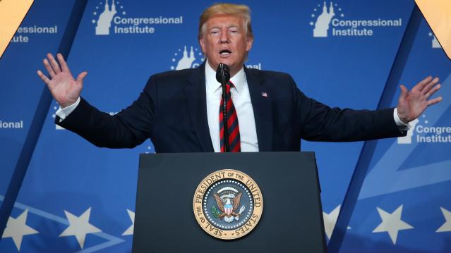 U.S. President Trump speaks at a House Republican retreat in Baltimore, Maryland, U.S.