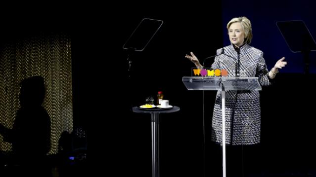 Democratic presidential candidate Hillary Clinton delivers the keynote address at the Women in the World summit in New York