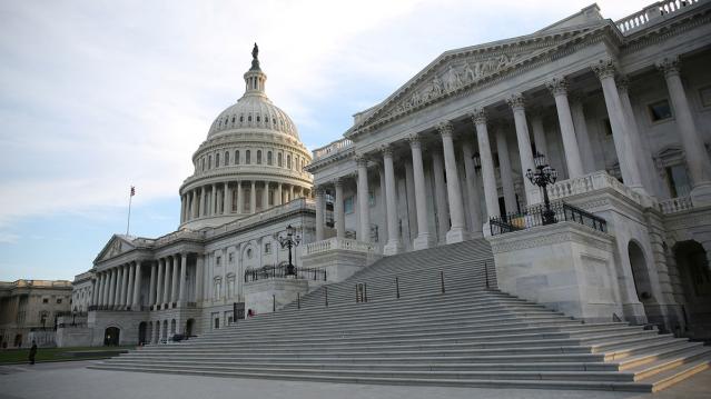 The U.S. Capitol Building is seen shortly before sunset in Washington