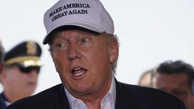Republican presidential candidate Donald Trump speaks at a news conference near the U.S.-Mexico border outside of Laredo