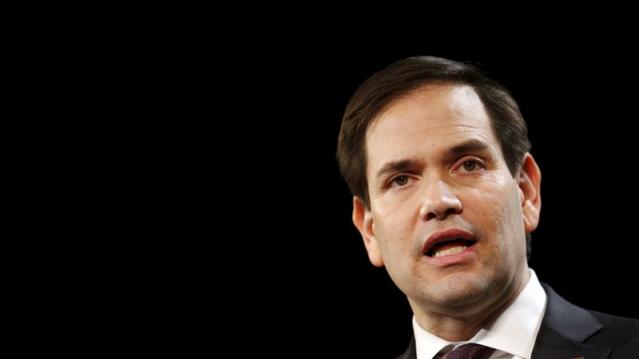 U.S. Republican presidential candidate Marco Rubio speaks during a rally at the Texas Station Hotel and Casino in North Las Vegas, Nevada