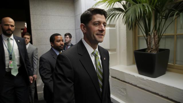 House Speaker Ryan walks to news conference after Republicans pulled  American Health Care Act bill before vote on Capitol Hill in Washington