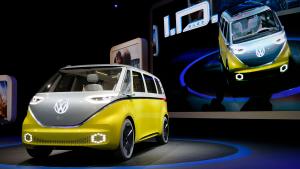 Volkswagen's electric I.D. Buzz concept vehicle is displayed during the North American International Auto Show in Detroit