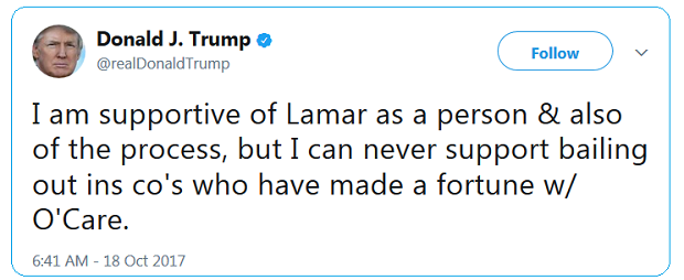Trump insurance tweet October 18 2017