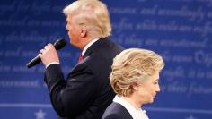 Trump speaks during the presidential town hall debate with Clinton at Washington University in St. Louis