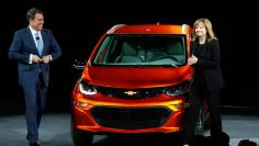 GM's Barra and Reuss introduce the 2016 Chevrolet Bolt EV electric vehicle at the North American International Auto Show in Detroit