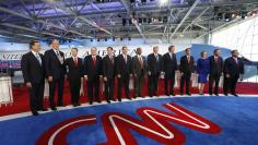 Republican U.S. presidential candidates pose before the start of the second official Republican presidential candidates debate of the 2016 U.S. presidential campaign at the Ronald Reagan Presidential Library in Simi Valley