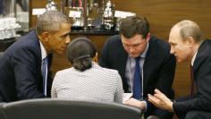 U.S. President Obama talks with Russian President Putin prior to opening session of G20 in Antalya