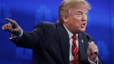 Republican U.S. presidential candidates businessman Donald Trump speaks at the 2016 U.S. Republican presidential candidates debate held by CNBC in Boulder