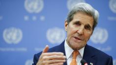 U.S. Secretary of State Kerry speaks to the media during a news conference at the United Nations Headquarters in Manhattan, New York