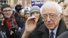 U.S. Democratic presidential candidate Bernie Sanders greets supporters in Manchester