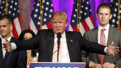 Republican U.S. presidential candidate Donald Trump speaks about results of primary elections during a news conference in Palm Beach