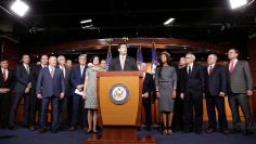 Speaker of the House Paul Ryan (R-WI) speaks about healthcare reform with House Republicans during a press briefing on Capitol Hill in Washington