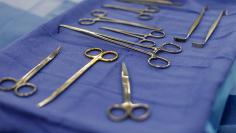 Surgical instruments are shown inside one of 8 operating rooms aboard the hospital ship USNS Mercy (T-AH 19) prior to its departure from Naval Base San Diego