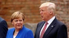 Canadian PM Trudeau, German Chancellor Merkel, U.S. President Trump and Italian PM Gentiloni pose for a family photo at the start of G7 Summit at Greek Theatre in Taormina