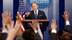 White House Press Secretary Sean Spicer takes a question during a press briefing at the White House in Washington