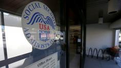 The entrance and logo of a Social Security Office in Pasadena