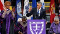 U.S. President Obama speaks during funeral services for the Rev. Clementa Pinckney in Charleston