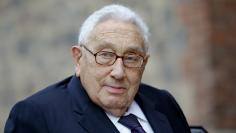 Former U.S. Secretary of State Kissinger arrives for a memorial service for late Social Democratic senior politician Bahr at St. Mary's Church in Berlin