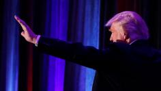 Republican presidential nominee Donald Trump arrives for his election night rally at the New York Hilton Midtown in Manhattan, New York, U.S.