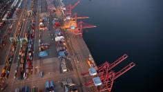 An empty Hanjin Shipping Co dock is seen at the Port of Long Beach