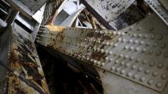 Deteriorating support and sub-structure of the Memorial Bridge is seen during National Park Service media tour in Washington