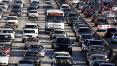 Vehicles are seen during rush hour on the 405 freeway in Los Angeles