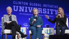 Bill, Hillary and Chelsea Clinton, discuss Clinton Global Initiative University during closing plenary session on second day of 2014 Meeting of Clinton Global Initiative University at Arizona State University in Tempe