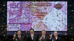 HSBC Asia Pacific CEO Wong, Monetary Authority Chief Executive Chan, Financial Secretary Tsang and HSBC Group CEO Gulliver toast during ceremony in Hong Kong