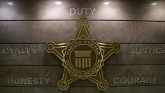 The U.S. Secret Service insignia is pictured on a wall at the Secret Service headquarters in Washington