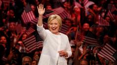 Democratic U.S. presidential candidate Hillary Clinton arrives to speak during her California primary night rally held in Brooklyn