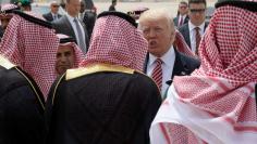 Trump bids farewell before he boards Air Force One to depart for Israel from King Khalid International Airport in Riyadh