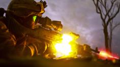 Handout of U.S. Marine Private First Class Rodrigues firing a M240 machine gun during training exercise in Kangaroo Flats