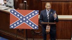 U.S. Rep. Jeffries is seen in a still image taken video as he displays a Confederate flag while speaking on the floor of the U.S. House of Representatives in Washington